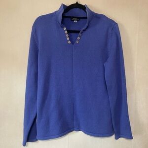 Molly's women's M purple/blue split neck pop collar wooden button sweater NWOT